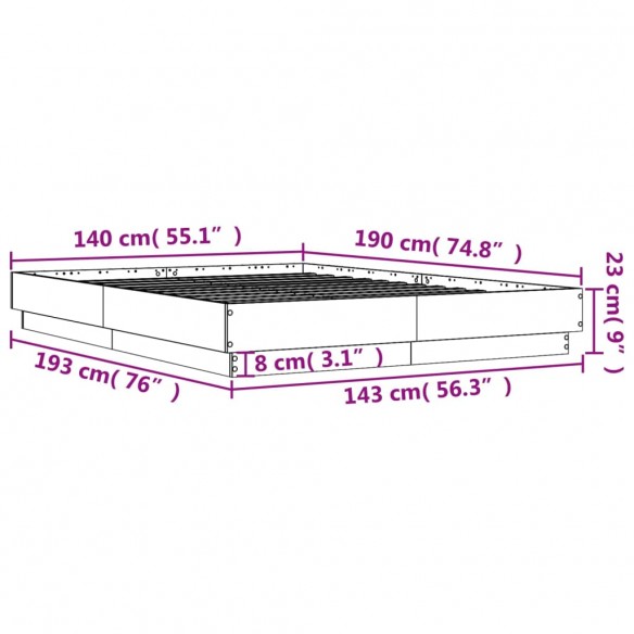 Cadre de lit chêne sonoma 140x190 cm bois d'ingénierie