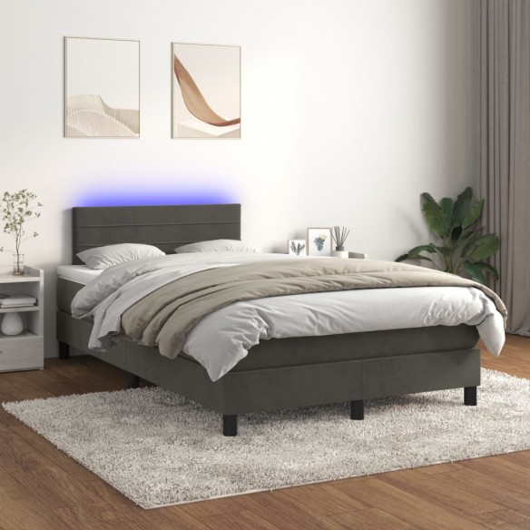 Cadre de lit avec matelas LED gris foncé 120x190 cm