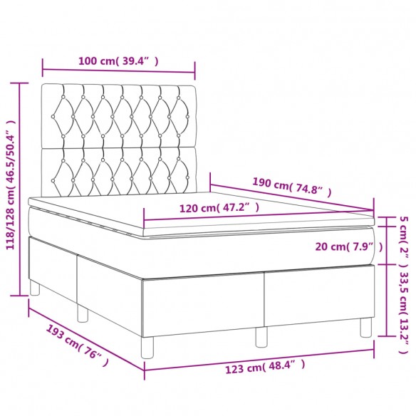 Cadre de lit matelas et LED bleu 120x190 cm tissu