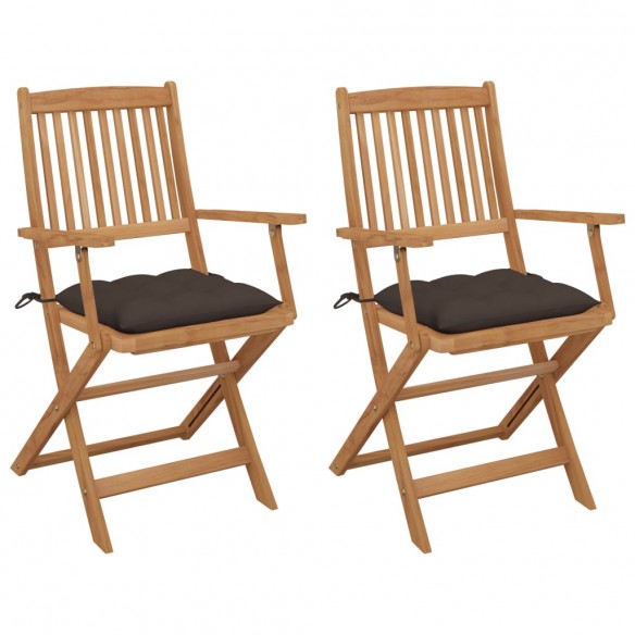 Chaises pliables de jardin 2 pcs avec coussins Bois d'acacia