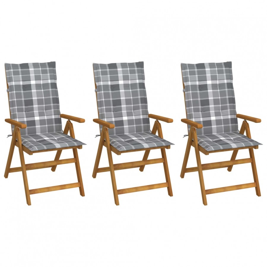 Chaises pliables de jardin 3 pcs avec coussins Bois d'acacia