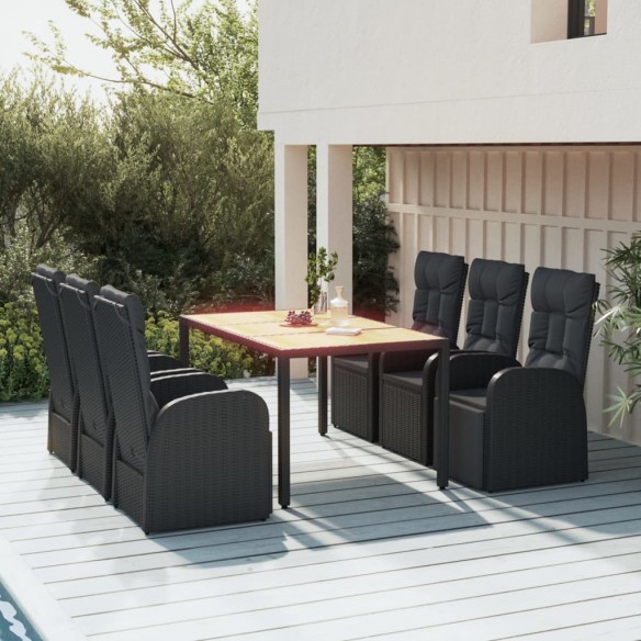 Ensemble à manger de jardin coussins 7pcs Noir Résine tressée