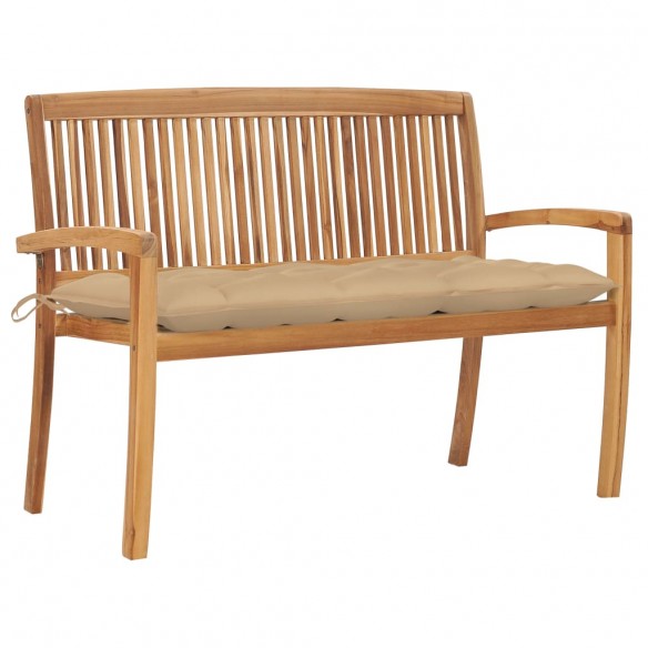 Banc de jardin empilable et coussin 128,5cm Bois de teck massif