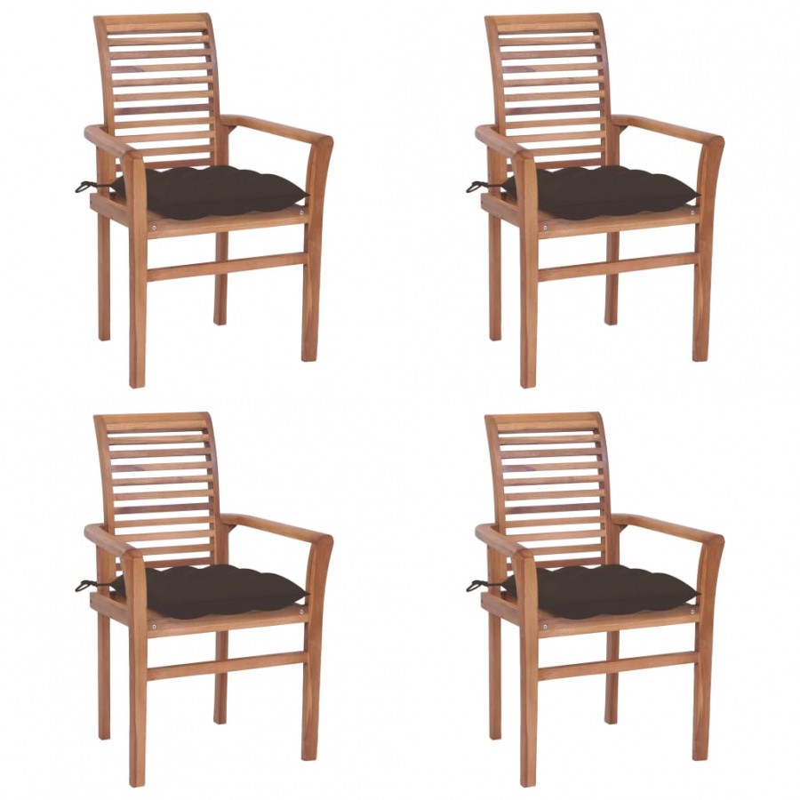 Chaises à dîner 4 pcs avec coussins taupe Bois de teck solide