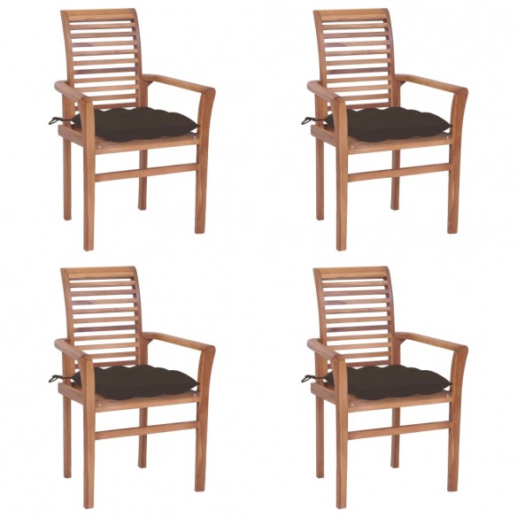 Chaises à dîner 4 pcs avec coussins taupe Bois de teck solide