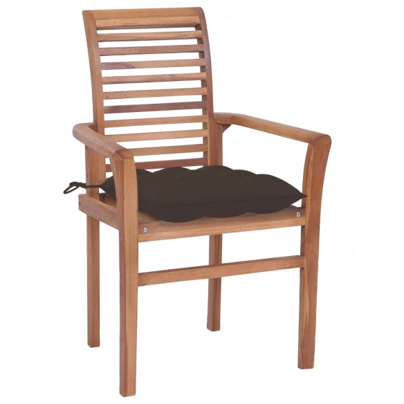 Chaises à dîner 4 pcs avec coussins taupe Bois de teck solide