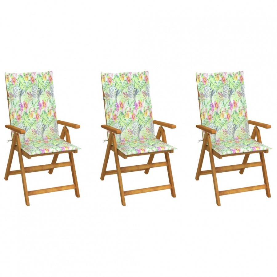 Chaises pliables de jardin 3 pcs avec coussins Bois d'acacia