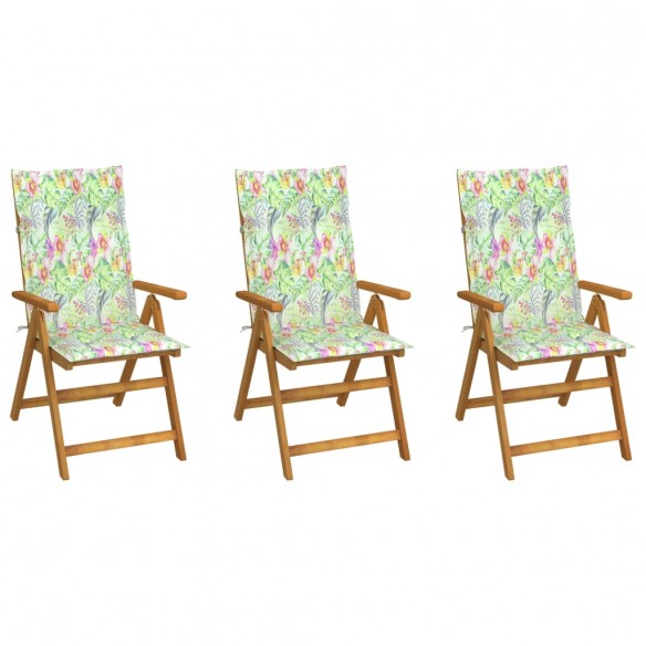 Chaises pliables de jardin 3 pcs avec coussins Bois d'acacia