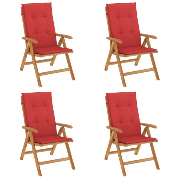 Chaises de jardin inclinables 4pcs et coussins bois massif teck