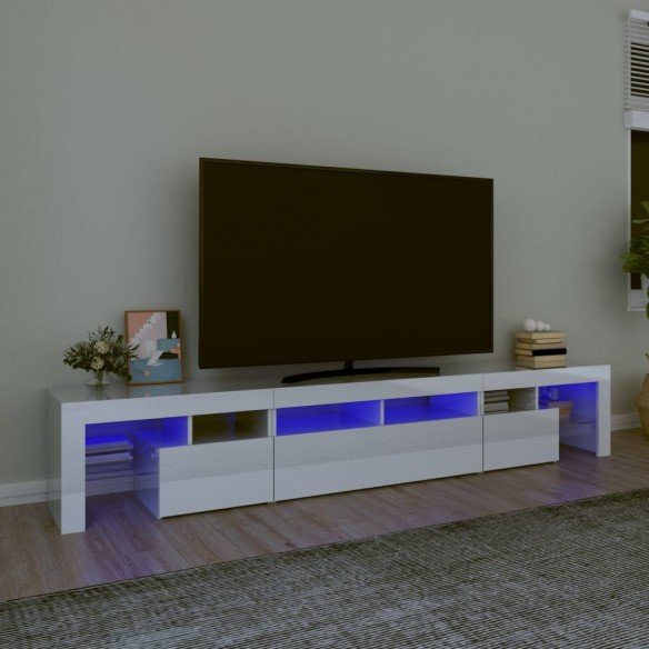 Meuble TV avec lumières LED Blanc brillant 230x36,5x40 cm