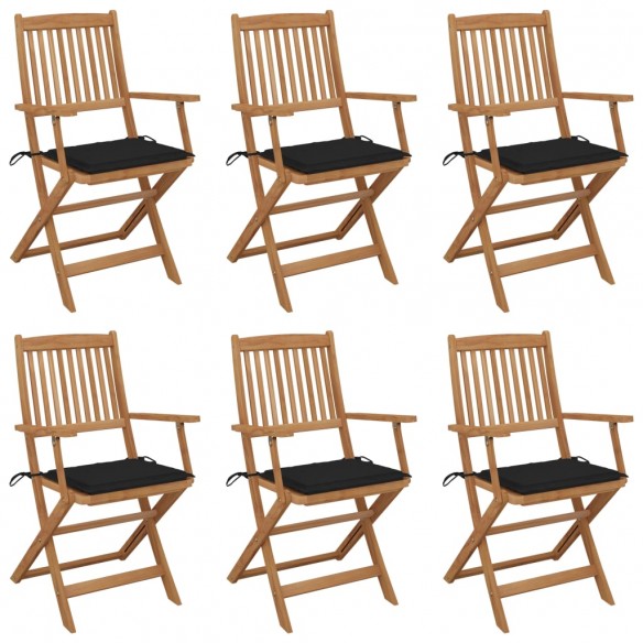 Chaises pliables de jardin 6 pcs avec coussins Bois d'acacia