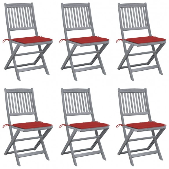 Chaises pliables d'extérieur 6 pcs avec coussins Bois d'acacia