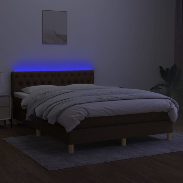 Cadre de lit matelas et LED Marron foncé 140x200 cm