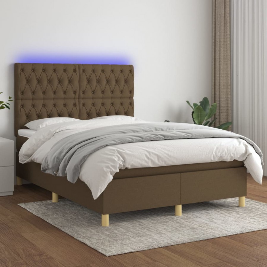 Cadre de lit matelas et LED Marron foncé 140x190 cm