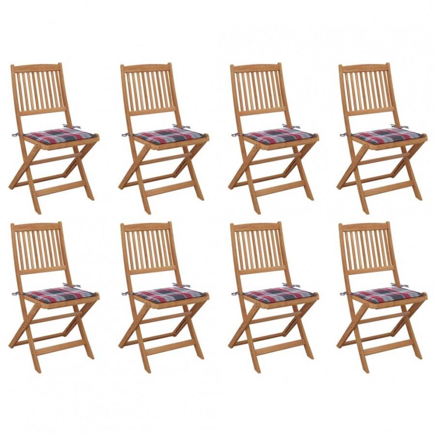 Chaises pliables d'extérieur avec coussins 8 pcs Bois d'acacia