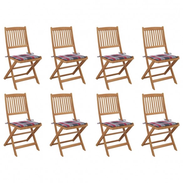 Chaises pliables d'extérieur avec coussins 8 pcs Bois d'acacia