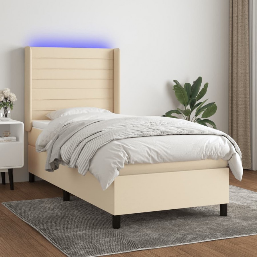 Cadre de lit matelas et LED Crème 100x200 cm Tissu