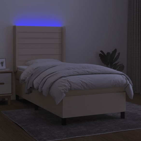 Cadre de lit matelas et LED Crème 100x200 cm Tissu