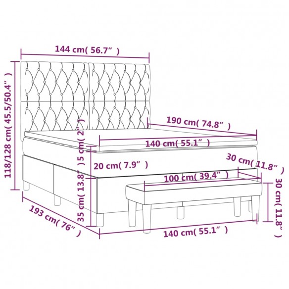 Cadre de lit avec matelas Marron foncé 140x190 cm