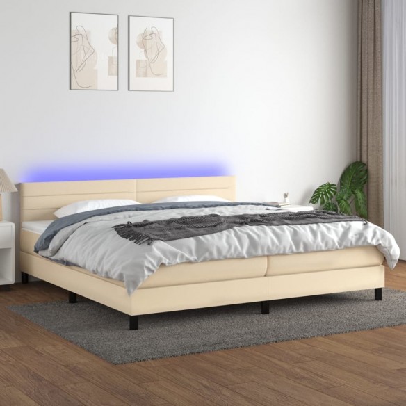 Cadre de lit et matelas et LED Crème 200x200cm Tissu