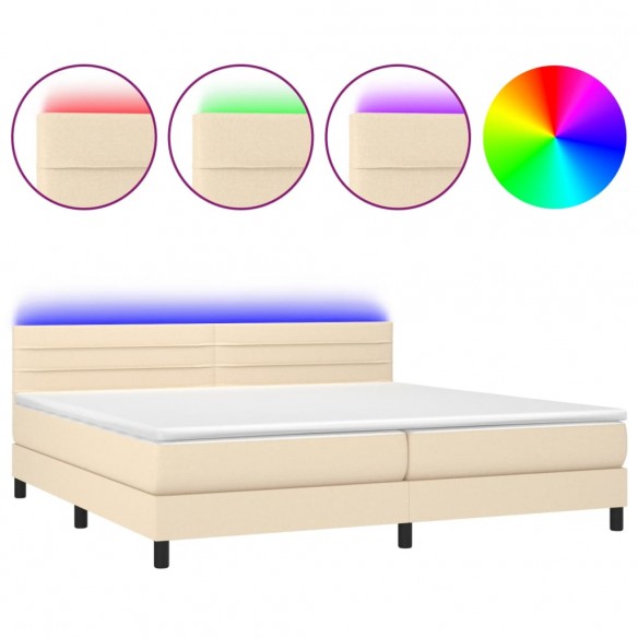 Cadre de lit et matelas et LED Crème 200x200cm Tissu