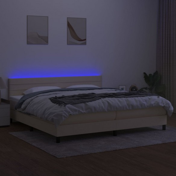 Cadre de lit et matelas et LED Crème 200x200cm Tissu