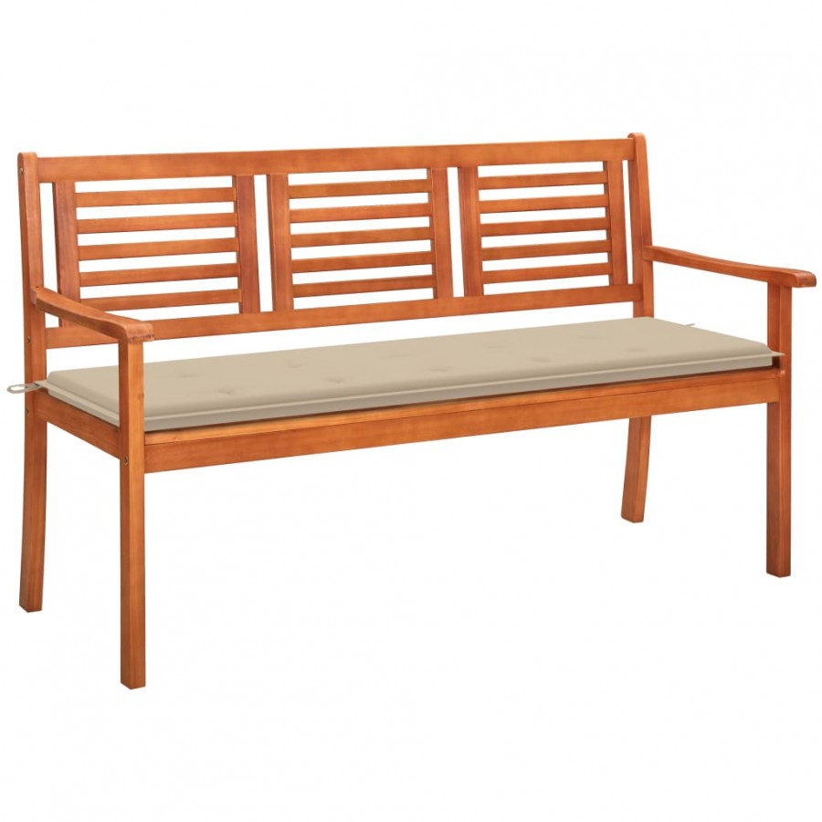 Banc de jardin 3 places avec coussin 150 cm Bois d'eucalyptus