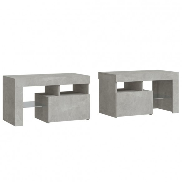 Tables de chevet 2 pcs et lumières LED Gris béton 70x36,5x40 cm