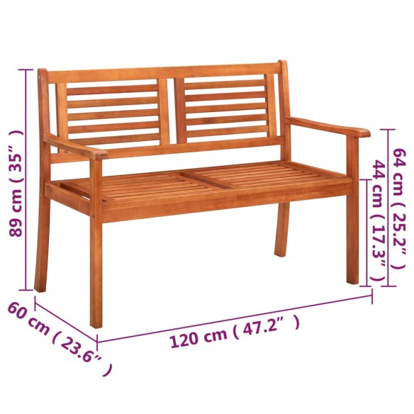 Banc de jardin 2 places avec coussin 120 cm Bois d'eucalyptus