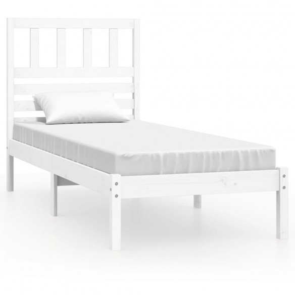 Cadre de lit blanc 90x190 cm simple bois massif de pin