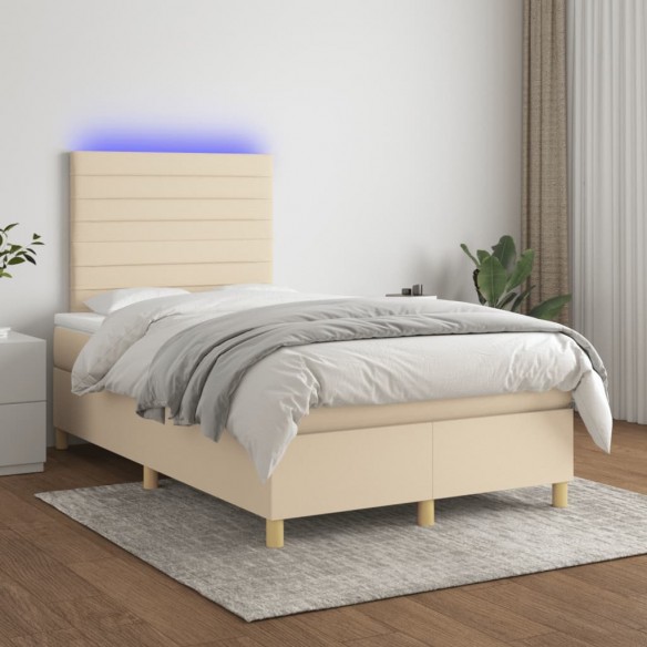 Cadre de lit matelas et LED crème 120x190 cm tissu