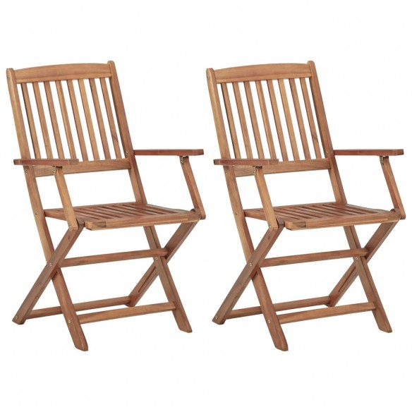 Chaises pliables de jardin 2 pcs avec coussins Bois d'acacia