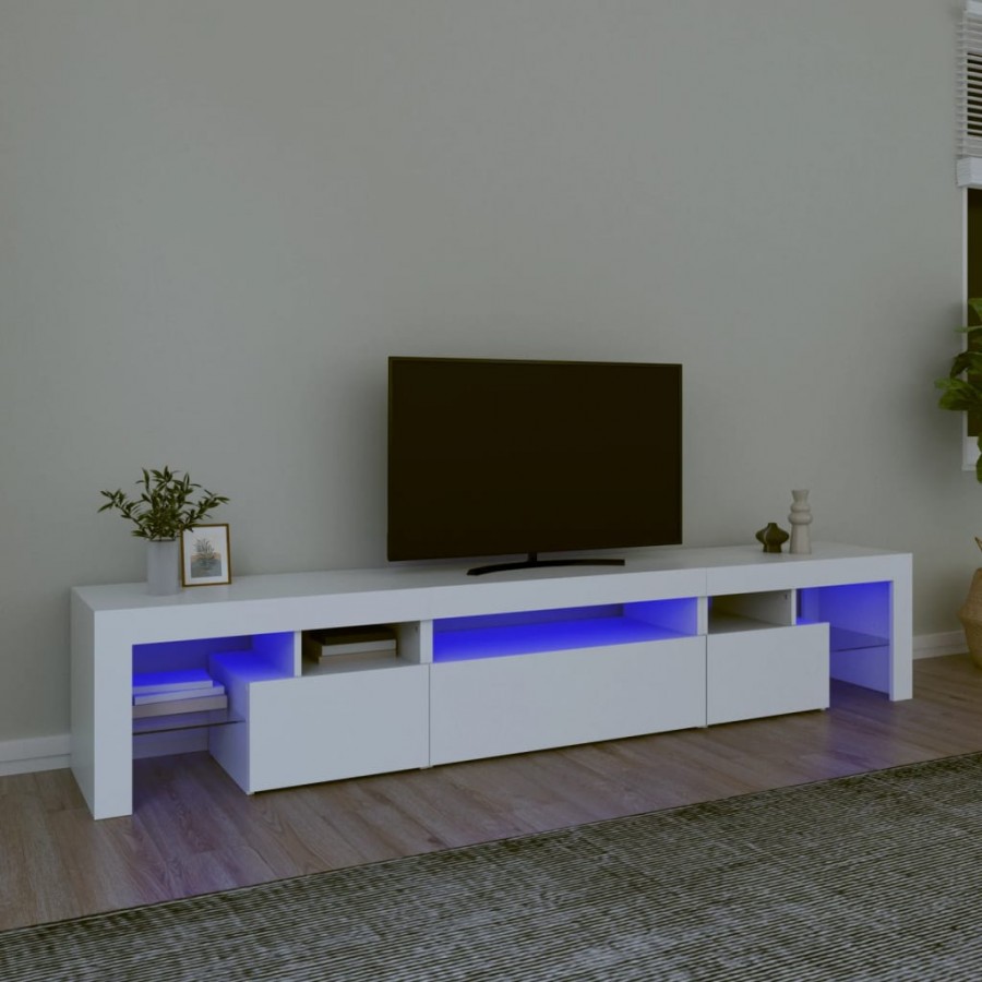 Meuble TV avec lumières LED Blanc 215x36,5x40 cm