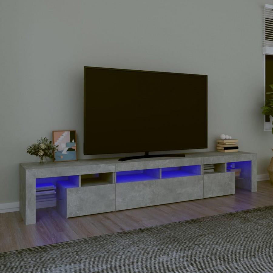 Meuble TV avec lumières LED Gris béton 230x36,5x40 cm