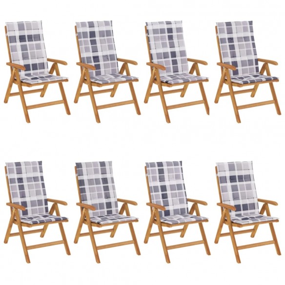 Chaises de jardin inclinables et coussins lot de 8 teck solide