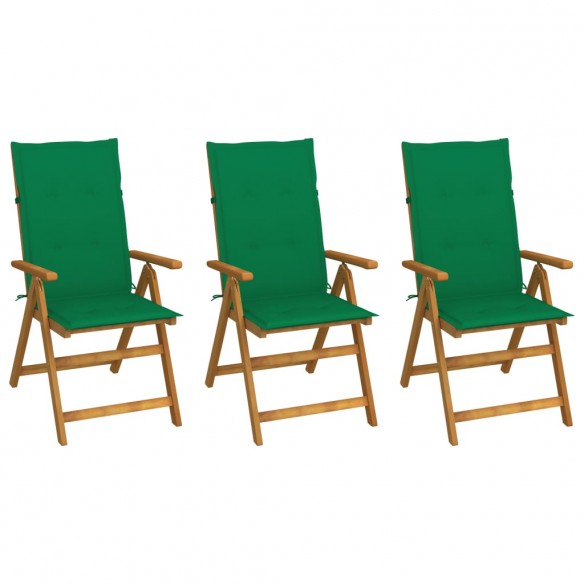 Chaises pliables de jardin 3 pcs avec coussins Bois d'acacia