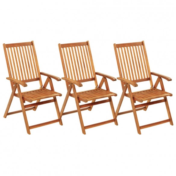 Chaises pliables de jardin 3 pcs avec coussins Bois d'acacia