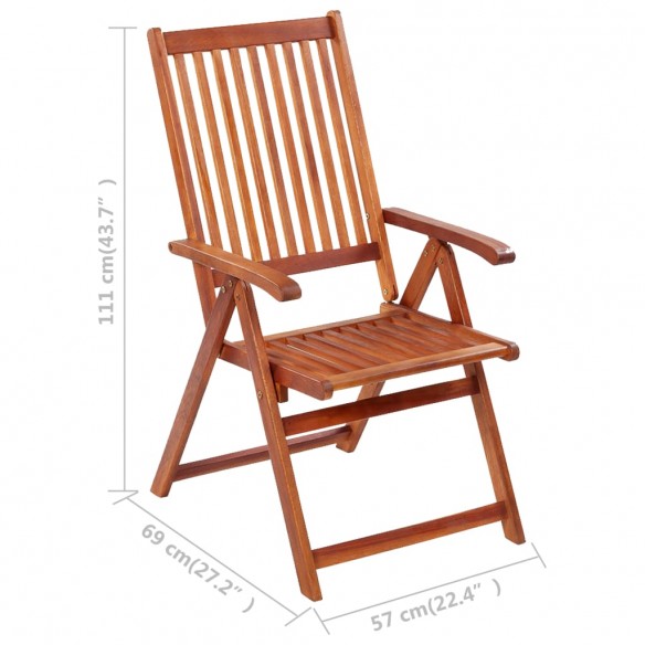 Chaises pliables de jardin 3 pcs avec coussins Bois d'acacia