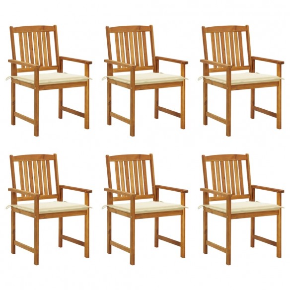 Chaises de jardin avec coussins 6 pcs Bois d'acacia massif