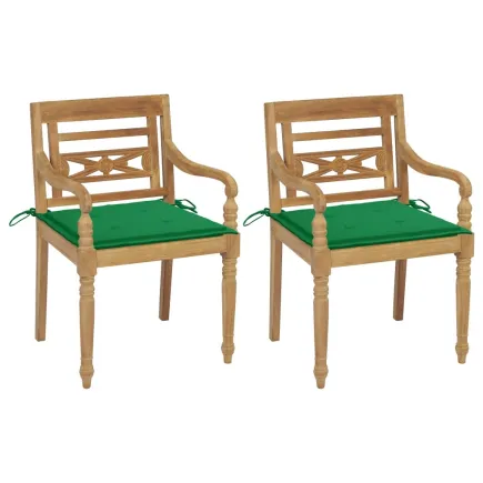 Chaises Batavia 2 pcs avec coussins verts Bois de teck massif