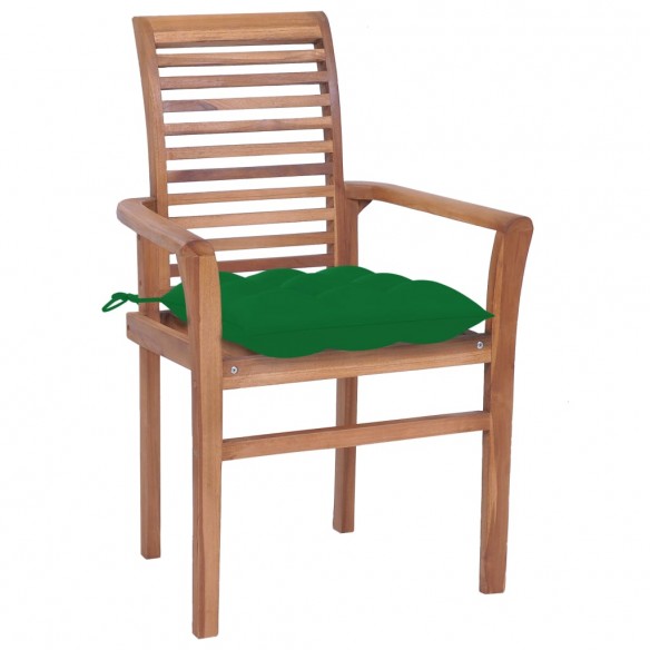 Chaises à dîner 8 pcs avec coussins vert Bois de teck solide