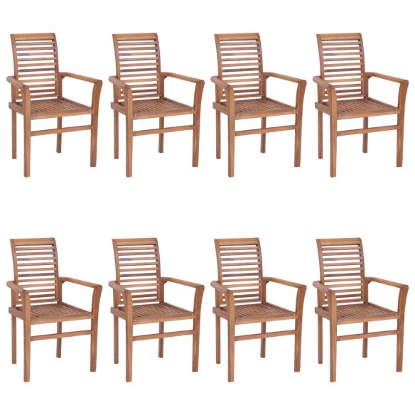 Chaises à dîner 8 pcs avec coussins vert Bois de teck solide