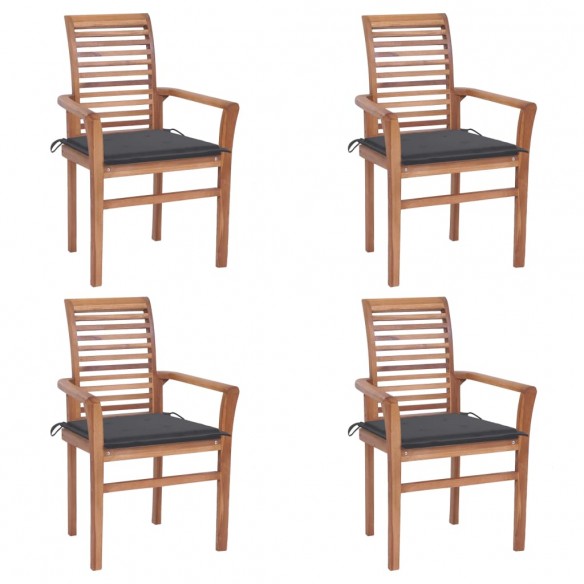 Chaises à dîner 4 pcs avec coussins anthracite Bois de teck