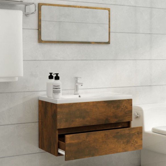 Meuble lavabo avec bassin intégré Chêne fumé Bois d'ingénierie