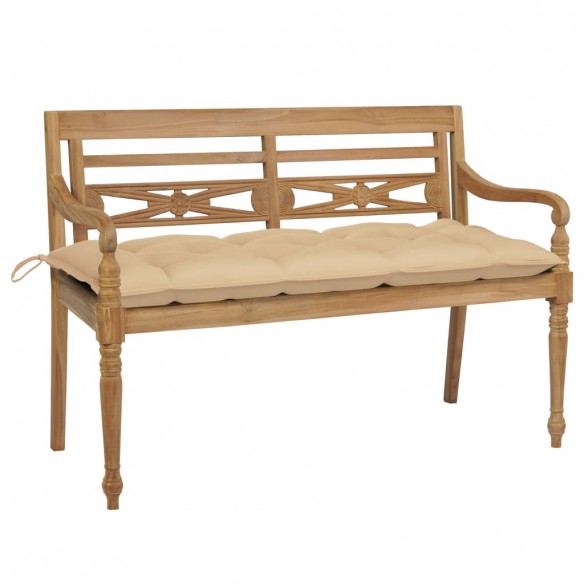 Banc Batavia avec coussin beige 120 cm Bois de teck massif