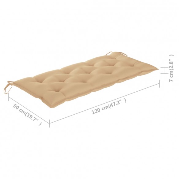 Banc Batavia avec coussin beige 120 cm Bois de teck massif