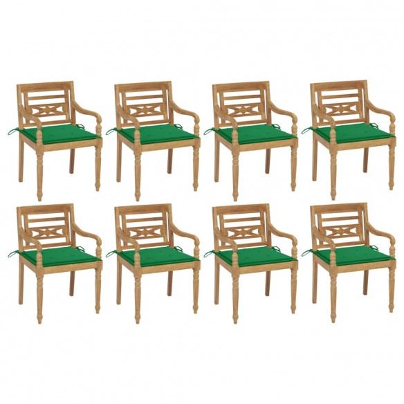 Chaises Batavia avec coussins 8 pcs Bois de teck solide