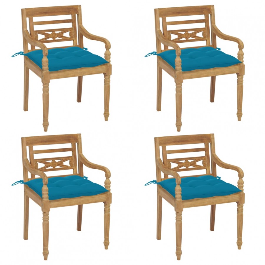 Chaises Batavia avec coussins 4 pcs Bois de teck solide