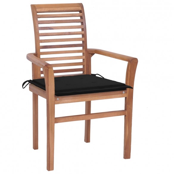 Chaises à dîner 6 pcs avec coussins noir Bois de teck solide