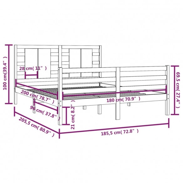 Cadre de lit bois de pin massif 180x200 cm super king